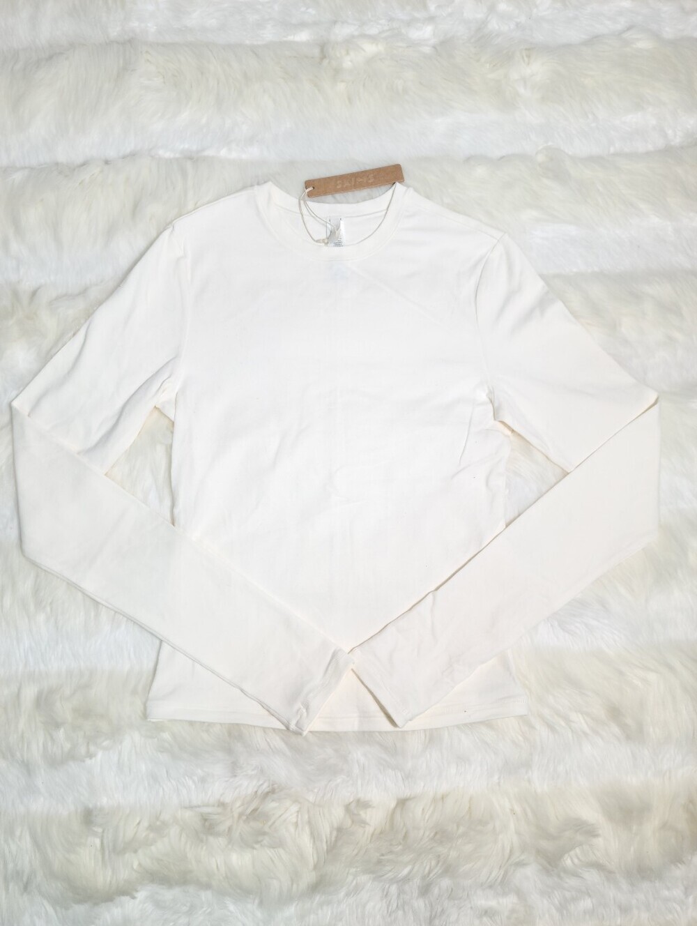 SKIMS Cotton Jersey Long Sleeve T-shirt White Marble Women XXS NEW
